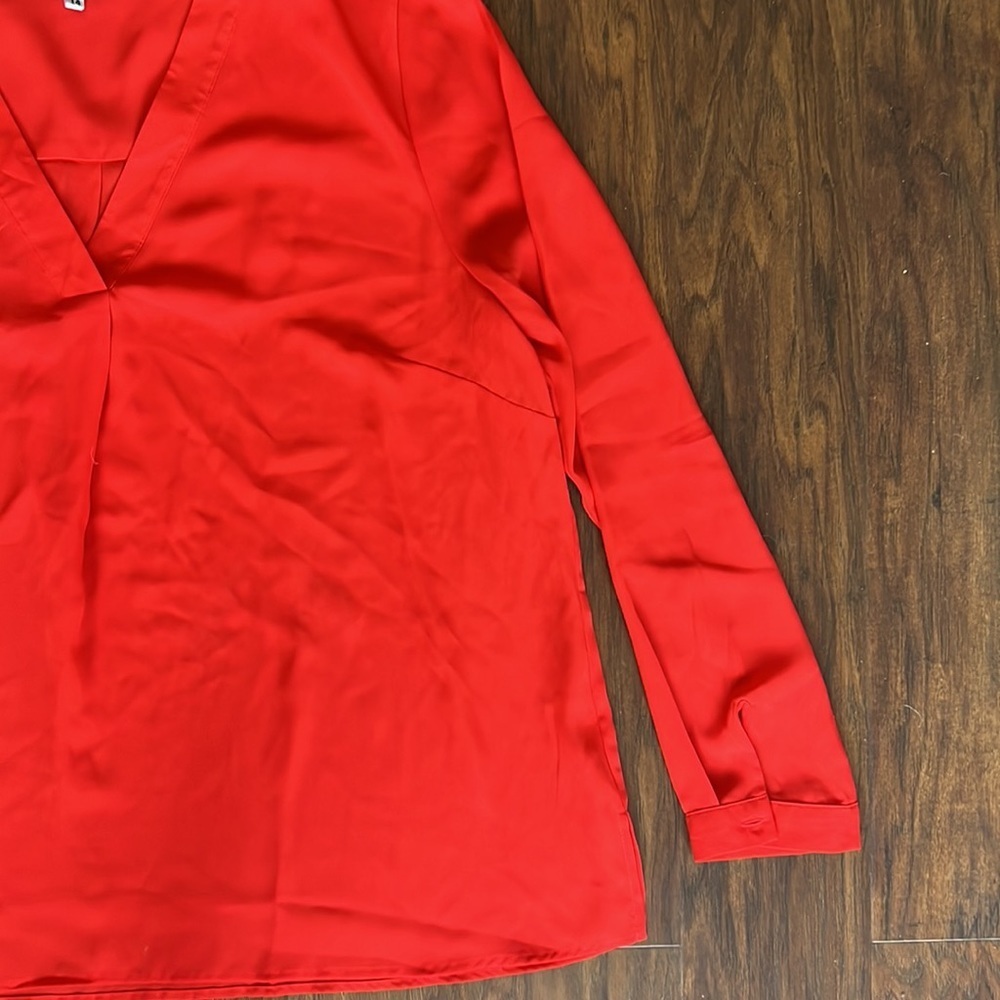 Red Long Sleeve V-neck Blouse - Picture 4 of 7
